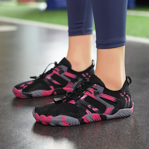 LINBUXAN five-finger shoes women's squat deadlift yoga shoes skipping rope silent soft-soled running shoes non-slip lightweight indoor fitness shoes for women black gray 35