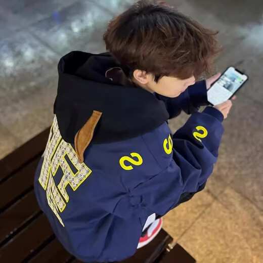 Yiran Presents Jacket Men's Autumn and Winter New American Trendy Brand Letters Loose and Versatile Fashion Couple Flying Baseball Jacket Men's Navy Blue XL Recommended 115-140 Jin Jin equals 0.5 kg