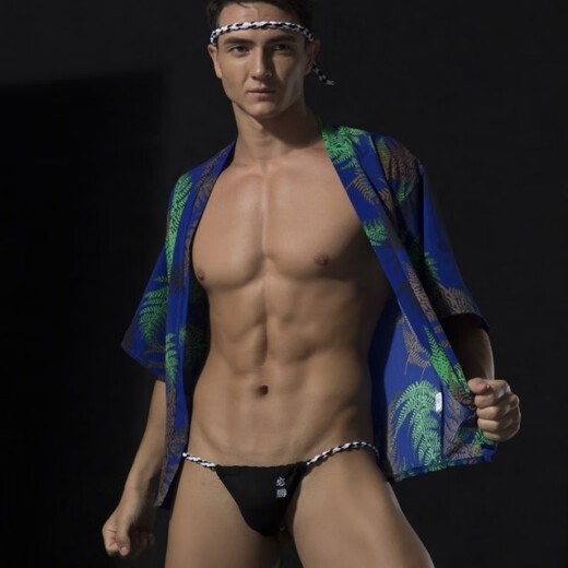 Low-waisted thong sexy underwear gay men's underwear embroidered Japanese cotton sumo pants sexy small panties XL European size (2.5-2.8 feet) black thong