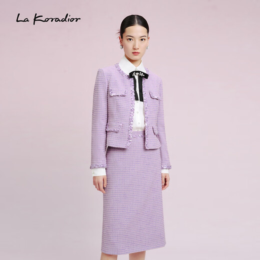 La Koradior Elegante Frühlings-Neue Damen-Jacke, kurz, schlank, modisch, für Pendler, Temperament, altersreduzierende Jacke, mittelviolett, M