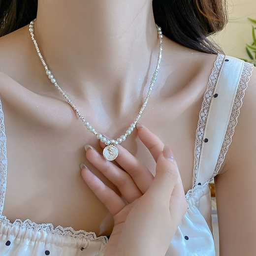 Fat Donglai quality daily wear pearl necklace broken silver rose flower female silver niche design ins style summer main picture 40+5CM
