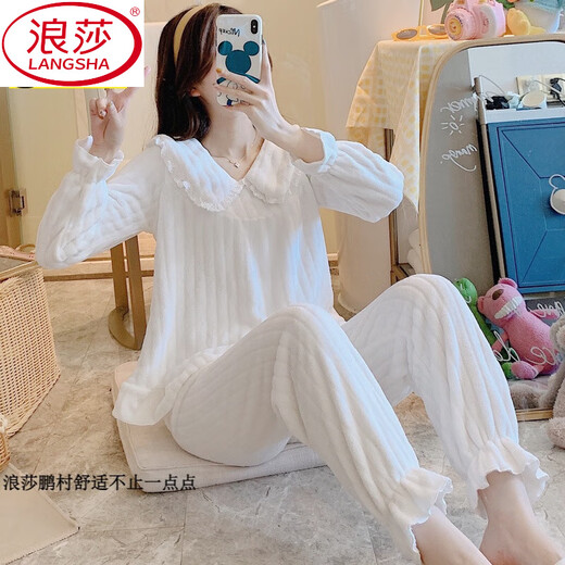 LangSha Coral Velvet Pajamas for Women in Winter Thickened Flannel Princess Style Women's Home Suit Autumn and Winter XT-9922# M