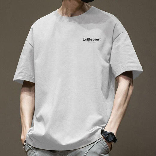 Reines Baumwoll-Schwergewicht mit Plus Größe Schwergewichtiger Hongkong Stil Voller Farbe reines Baumwoll Lose American Fashion Neues T-Shirt Shirt White 1342 S