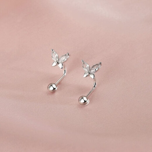 Wanmu s999 sterling silver earrings, butterfly earrings, new screws, exquisite sleeping ear piercing, no need to remove them, 9999 solid silver butterfly hook screw earrings, sterling silver, one pair