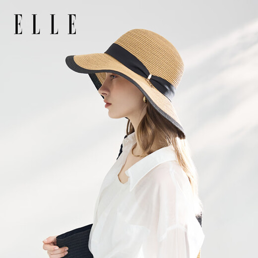 ELLE防晒帽女遮阳帽显脸小草帽夏大帽檐帽子防紫外线礼物送女友