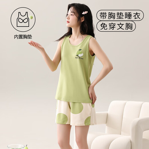 莫代尔女士无袖睡衣套装夏季自带胸垫家居服吊带大尺码夏天背心棉薄款 OZM B1105 M (建议75-95斤)