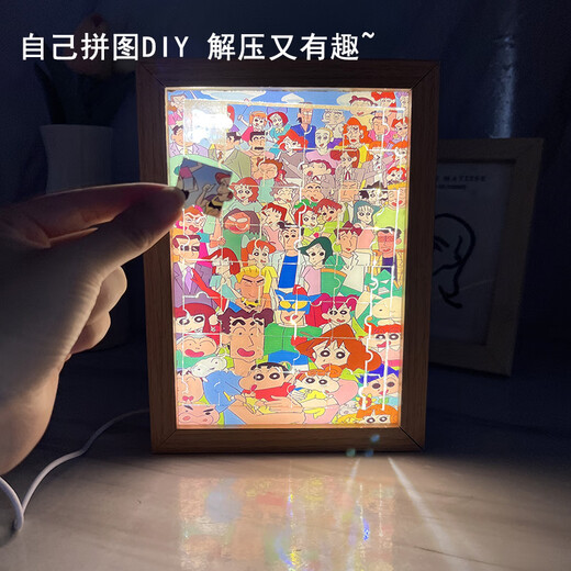 精品铃芽之旅周边玲芽草太大臣创意定制拼图手工diy镜面灯光画小 jmxk1047-11海绵宝宝 桌面拼图摆件+充电灯光画拼图礼