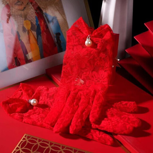 Farasha Bride Toast Guantes de boda Guantes de encaje corto para mujeres Red Fotografía Fotografía Foto de cumpleaños Guantes de guantes de encaje corto alrededor de 23 todo tamaño