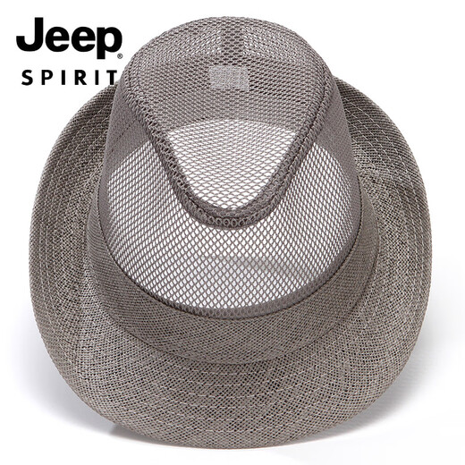 吉普（JEEP）中老年人帽子男夏天礼帽遮阳帽凉帽休闲户外网眼爸爸夏季透气 灰色 M(56-58cm)可调节
