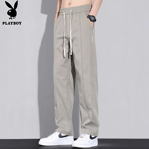 花花公子（PLAYBOY）休闲裤男士裤子男夏季薄款速干冰丝裤宽松直筒潮牌阔腿长裤