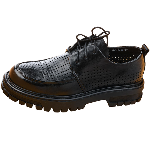 Bulipan Men's Wide Head Soft Soft Sof Sole Reultine En cuir chaussures Business Chaussures décontractées Sandales en cuir creux respirant trous frappés et semelle épaisse noire à lacets 15267-0 trous frappés en été 38 Ce modèle est une taille plus grande