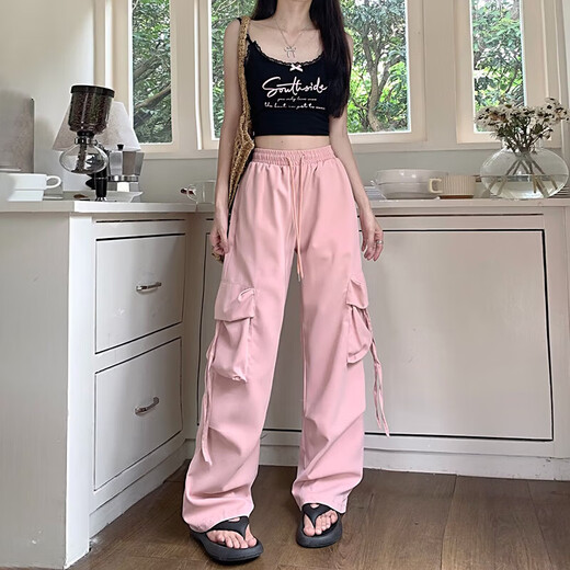 粉色工装裤女春夏2025新款高腰垂感阔腿窄版休闲美式速干运动裤子 蓝色 【MY-687】 3XL