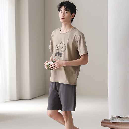 浪莎（LangSha）情侣睡衣一男一女带胸垫莫代尔夏季短袖薄款卡通休闲可外穿家居服 6636 XL 女+男款XL
