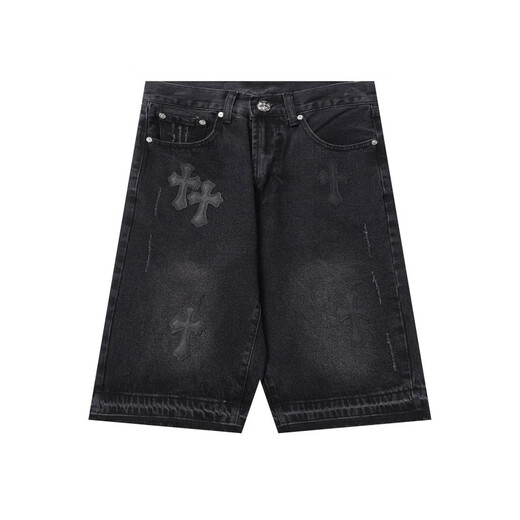 Jingpufei 25SS Brand tendance en cuir rétro en cuir lâche droit des shorts en jean lavage bleu de 9926 s 28