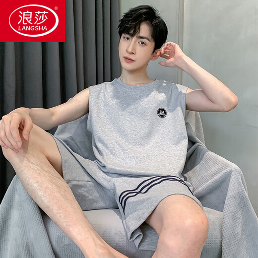 浪莎（LangSha）睡衣男士夏季纯棉薄2025新款背心短裤男款家居服套装大码无袖夏天 OMM-13063 L