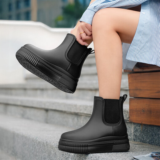 佰妮珂雨鞋女款四季可外穿时尚短筒雨鞋防水防滑水鞋雨天耐磨工作胶鞋女 黑色 36