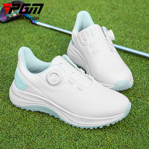 PGM Golf Shoes Women's Waterproof Knob Women's Sports Shoes Non-Slip Cushioning Lightweight Spikeless Shoes XZ385-Emerald White 38