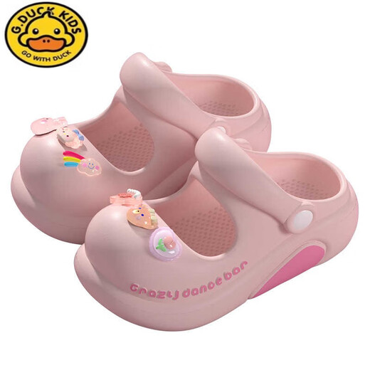 G.DUCKKIDS2025新款女孩凉鞋拖鞋夏季外穿防滑软底公主鞋儿童女宝包头洞洞鞋 米白 17 0mm