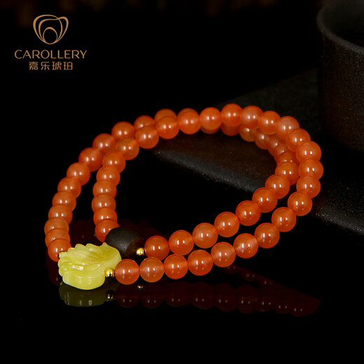 Jiale Beeswax Bracelet Women's Natural South Red Agate Bracelet Two Circles Multiple Circles Persimmon Red South Red Accessories Authentic Birthday Gift About 6mm