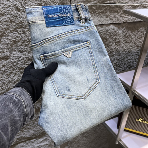 EMPORIO ARMANI Marca de alta gama Armani High-End Light Luxury Trend 2025 Spring and Summer New Men's Jeans Versión europea Slim Small Gray 6227-Ajhh 36