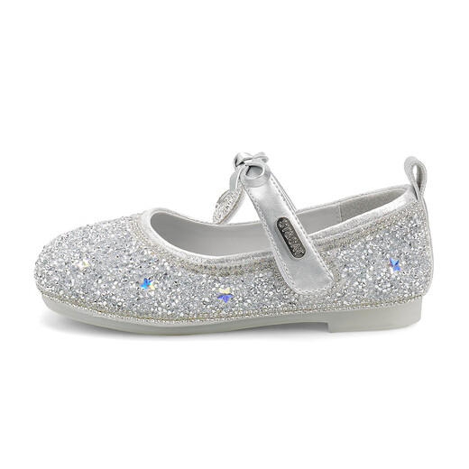 Saturday (St&Sat) Children's Shoes Girls Princess Shoes Spring and Autumn New Children's Crystal Shoes Small Leather Shoes Soft Soled Girls Shoes Baby Girls Shoes Glazed Silver 36 Inner Length Approximately 23.0cm