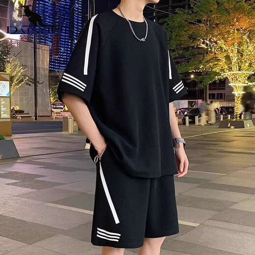 袋鼠（DaiShu）运动套装男2025夏季薄款宽松真冰丝短袖恤男短袖短裤两件套套装男 FKS653白色套装 XL 约130-150斤可穿