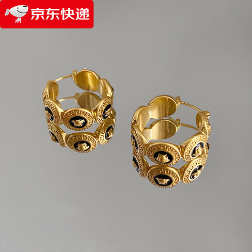 Bucklele antique metal oil-drip round earrings French retro palace style earrings fashionable light luxury earrings earrings - gold