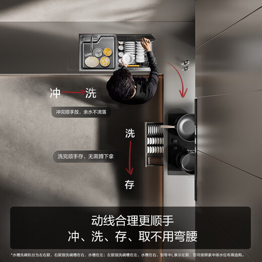 Fotile sink dishwasher double layer 02-M3 Double layer washable pots for more flexible kitchen placement No need to bend down to access Wash seafood, fruits and vegetables Residue water is discharged Official flagship store The dishwashing sink is on the left 02-M3L