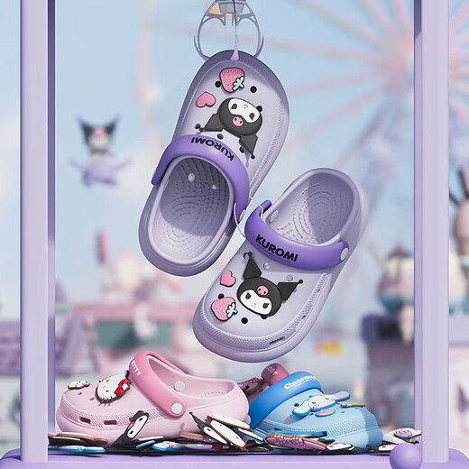
Pig dad children's slippers for girls 6-12 years old summer home indoor baby girl bathing anti-slip Sanrio hole shoes purple 18