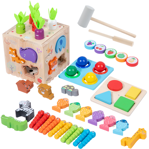 Maigemeng (Maigemeng) Kinder-Erleuchtung für Kinder in Montessori, die Ball Boys und Mädchen Rätselfischen und Ziehen von Radieschen-Holz-Matching-Spielzeugen zwei Sets schlägt.