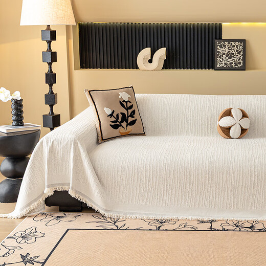 Muji 2025 new sofa towel full cover scarf French cream style sofa cover Chenille light luxury sofa cover cushion Younai- butter white 180cm*130cm [Applicable to small singles]