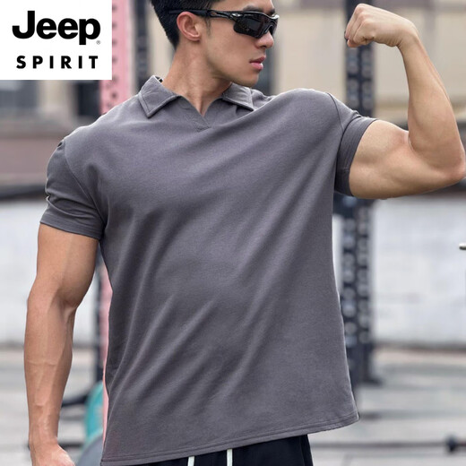 Jeep Spirit Summer Punfs para mostrar el cuerpo de la camiseta de manga corta Polo de la hombrera para hombres. Camisa Henry Camisa Sports para hombres y entrenamiento de fitness casual Negro [Turning* Collar] M [55kg-65kg]