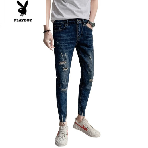 
Playboy slim style spring and summer new style 2025 Korean style trendy brand old ripped slim fit trousers stretch nine-point jeans men [A9738] 28