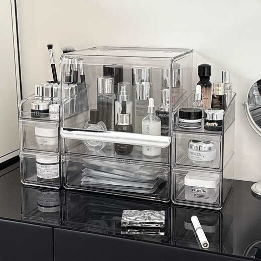 Cosmetics storage box desktop large-capacity skin care product dust-proof storage rack dressing table transparent drawer lipstick transparent gray large-capacity storage box + lipstick rack + storage 7