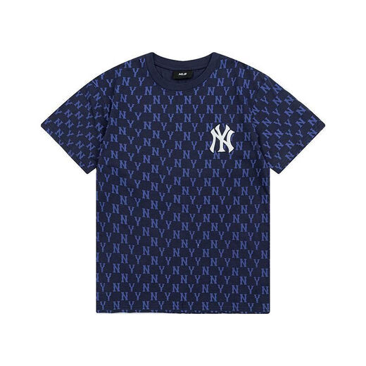 MLB韩国满印老花情侣T恤洋基队宽松潮款 DT-9923黑色 S
