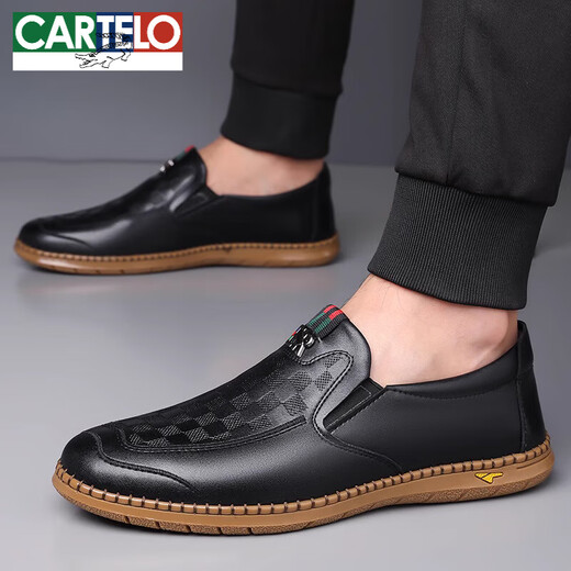 
CARTELO crocodile (CARTELO) genuine leather men's 2025 spring and autumn new breathable business casual leather shoes soft sole one foot kick bean shoes dad loafers black FZ9901 38