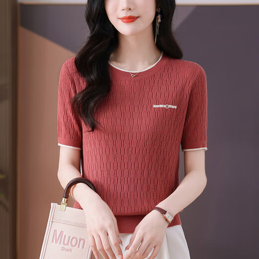 Camiseta de manga corta de seda de hielo gemila delgada para mujeres Mother Summer Hollow 2025 Nueva malla cubierta de vientre Azul (Modelo 9201) S 100Jin [Jin equivale a 0.5 kg]