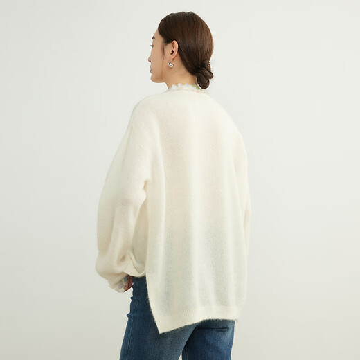 
ROMON (ROMON) sweater for women with high-end fantasy color beads and films mohair sweater 2025 spring and autumn new lazy pullover wool top dark powder all size