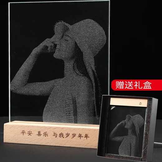 MPPMCK非遗锤子画定制玻璃画手敲琉璃画送女朋友礼物闺蜜生日老婆礼品 20*25【7色底座】usb插电款+礼盒