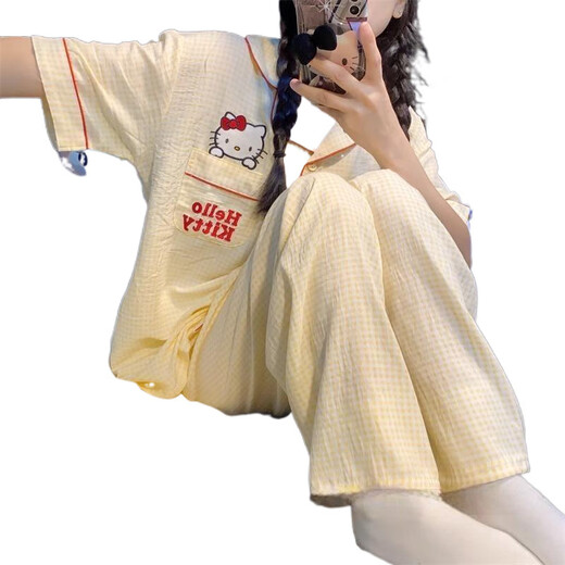 ZIPJBX可爱凯蒂猫三件套装睡衣女夏季ins薄款短袖休闲家居服可外穿 套WZL1483【三件套装】 M 【建议80-100斤】