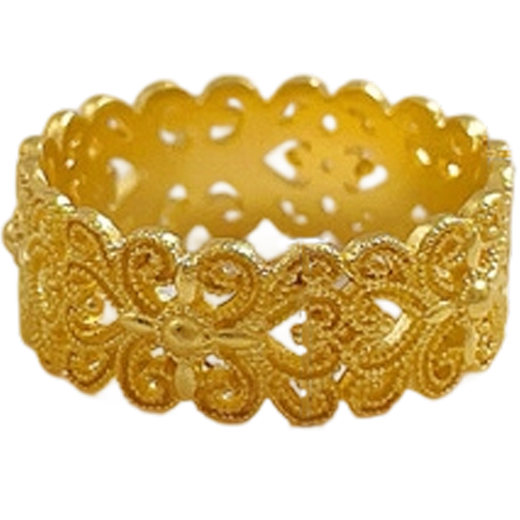 Lao Fengxiang gold ring hollow retro style lace ring filigree ring as a birthday gift for girlfriend and wife, about 4.86g