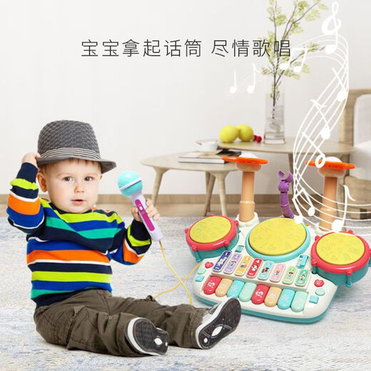儿童钢琴架子鼓二合一玩具初学者8启蒙爵士鼓乐器宝宝打鼓3岁男孩 【基础版架子鼓-绿】 充电版（充电电池+充电器）