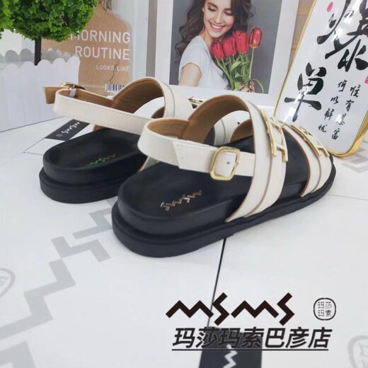 玛莎玛索 MSMS2025夏季新款凉鞋女夏季百搭平底凉拖鞋9755-6 米白色 35