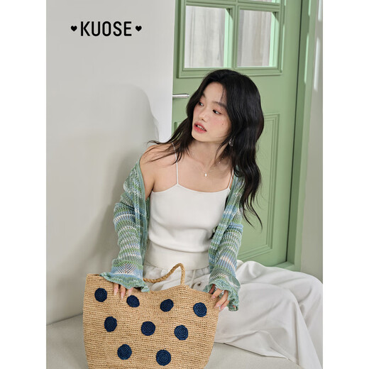 Breite Farbe (Kuose) Grüner kurz gestrickter Pullover-Strickjacken dünner Mantel 2025 Sommer Neue Frauen langärmelte Top Bluse Weiße Off-weiße 5004 s