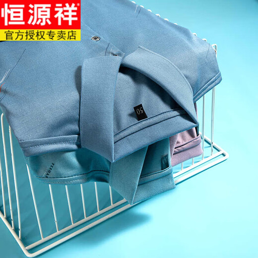 恒源祥（HYX）冰丝短袖t恤男士夏季中老年翻领有口袋polo衫中年人爸爸夏装半袖 9853蓝色+9853灰色 M 90-115斤
