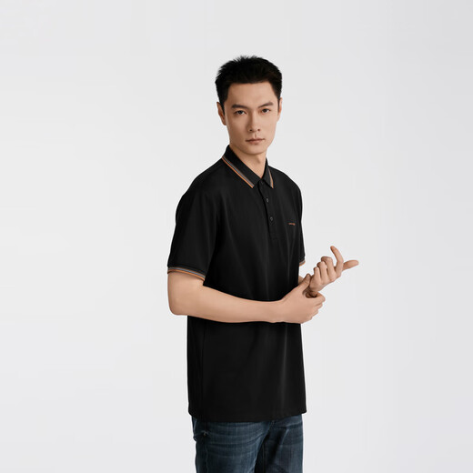 
Jinba Men's Clothing (K-Boxing) 7A Antibacterial Milk Silk New Casual Men's Short-Sleeved Polo Shirt Men's Spring and Summer NPPN1595 Black XL