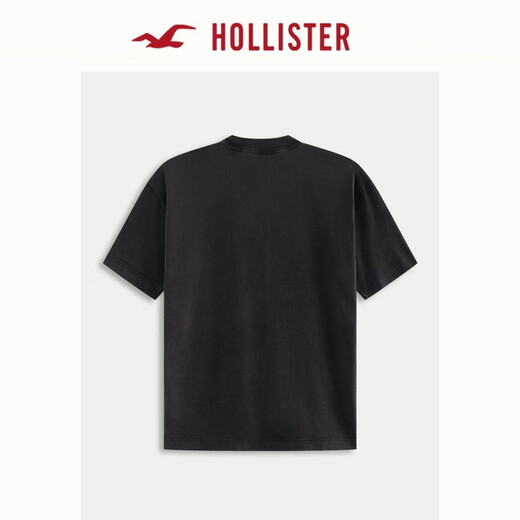 
HOLLISTER25 summer new American retro couple heavyweight cotton T-shirt men's and women's KI323-5012 black print S (175/92A)