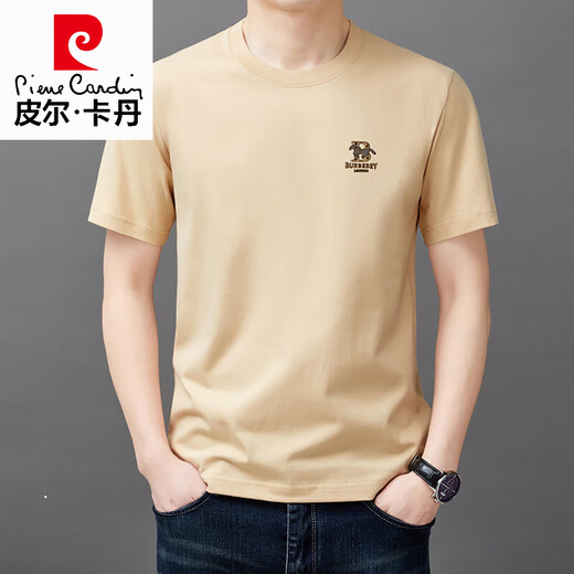 Pierre Cardin Camiseta de manga corta de algodón puro de algodón de gama alta para hombres Summer redondeo 2025 Nueva camiseta suelta Top de calma a media manga negro 9929 Modelo M 165 sugiere 90jin [Jin equivale a 0.5 kg] -120Jin [Jin equivale a 0.5 kg]