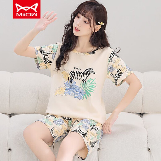 
Catman MIIOW pajamas for women in summer pure cotton short sleeve thin Korean version sweet and cute large size student home clothing set summer 1396 M women's style 75-85Jin [Jin equals 0.5 kg]
