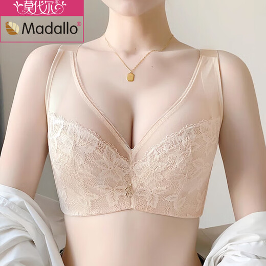 莫代尔收副乳调整型文胸上托防下垂大胸显小全罩杯蕾丝大码薄杯内衣女 绿色（精品礼盒） 情人节礼物 75D